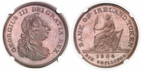 Irlande Georges III (1760-1820) Epreuve sur flan bruni en cuivre bronzé du 6 shillings en argent - 1804. Rarissime dans cette qualité. Le plus bel exe...