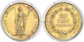 Italie - Lombardie Gouvernement Provisoire (1848) 20 lires or - 1848 M Milan. 6.45g - Fr. 475 Superbe - PCGS AU 58