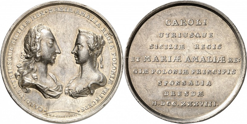 Italie - Sicile Médaille en argent - 1738 - H. P. Groskurt Commémore le mariage ...