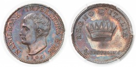 Italie - Lombardie Napoléon Ier (1805-1814) Pré-série du 3 centesimi - 1806 M Milan. Type adopté. Rarissime. Le seul exemplaire gradé. KM Pn3 Frappe d...