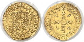 Italie - Savoie Emmanuel-Philibert (1553-1580) Ecu d’or au soleil 6ème type - 1564 N - Nice. Av. : EM.FILIB.D.G DVX. SAB. C. NICIE Rv. : *IN.TE.DOMINE...