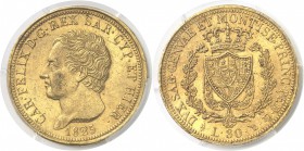 Italie - Sardaigne Charles-Félix (1821-1831) 80 lires or - 1825 L Turin. Type très rare en MS. 32.25g - Fr. 1132 Superbe à FDC - PCGS MS 61