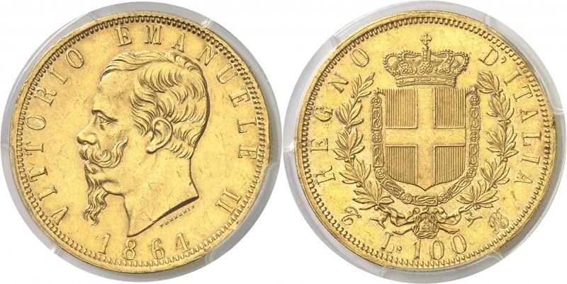 Italie Victor-Emmanuel II (1861-1878) 100 lires or - 1864 T Turin. Rarissime. 32...