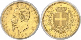 Italie Victor-Emmanuel II (1861-1878) 100 lires or - 1864 T Turin. Rarissime. 32.25g - Fr. 8 Superbe - PCGS AU 53