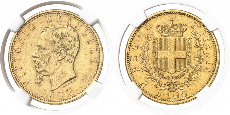 Italie Victor-Emmanuel II (1861-1878) 100 lires or - 1872 R Rome. Rarissime. 32....