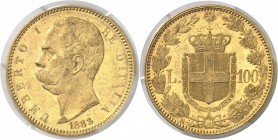 Italie Umberto Ier (1878-1900) 100 lires or - 1883 R Rome. Rare dans cette qualité. 32.25g - Fr. 18 Superbe à FDC - PCGS MS 61