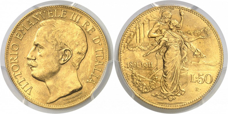 Italie Victor-Emmanuel III (1900-1946) 50 lires or - 1911 R Rome. Magnifique exe...