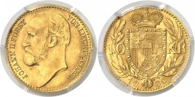 Liechtenstein Jean II (1858-1929) 10 couronnes or - 1900. Rarissime surtout dans cette qualité - 1500 exemplaires. 3.38g - Fr. 14 FDC - PCGS MS 65