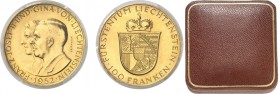 Liechtenstein François Joseph II (1938-1990) Coffret officiel contenant une 100 francs or - 1952 (Berne). Rarissime en GEM, seulement deux exemplaires...