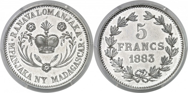 Madagascar Ranavalona III (1883-1897) Epreuve en aluminium du 5 francs - 2ème ty...