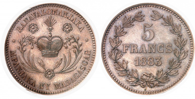 Madagascar Ranavalona III (1883-1897) Epreuve en bronze du 5 francs - 3ème type ...