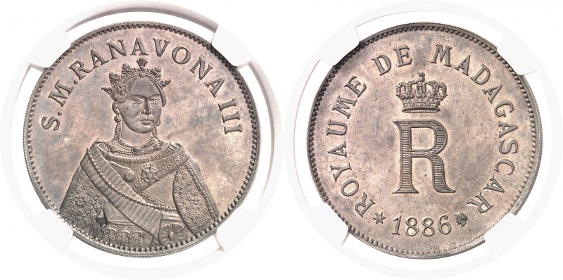Madagascar Ranavalona III (1883-1897) Epreuve en argent du 5 francs (module) - 1...