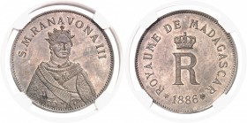 Madagascar Ranavalona III (1883-1897) Epreuve en argent du 5 francs (module) - 1886. S.M.RANAVONA III (sic) D’une grande rareté. Le plus bel exemplair...