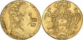 Martinique Moëde de 22 carats - Non daté (1805). Contremarqué 22 et aigle (carats) sur un 6400 reis 1789 Lisbonne de Marie Ière (1786-1799). Monnaie d...