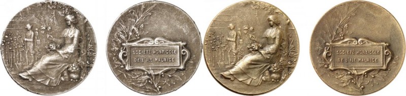 Maurice (île) Paire de médailles en argent et bronze - Non daté (vers 1900). Soc...