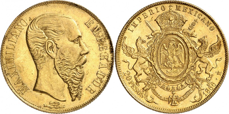 Mexique Maximilien (1864-1867) 20 pesos or - 1866 Mo Mexico. Très rare en MS. Ex...