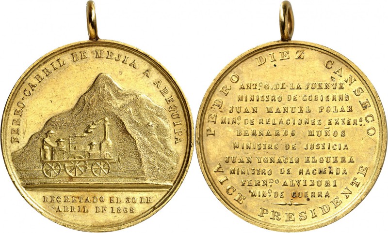 Pérou République (1821 à nos jours) Médaille en or - 1868. Commémore l’ouverture...