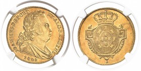 Portugal Jean Prince Régent (1799-1816) 4 escudos or ou 6400 reis or - 1802 Lisbonne. Peça de « Jarra » Très rare et magnifique exemplaire. 14.34g - F...