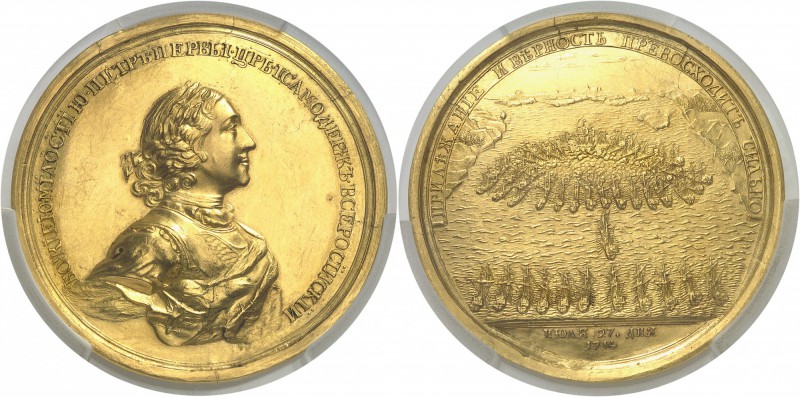 Russie Pierre Ier (1689-1725) Médaille en or - Non signé - 1714. Commémore la vi...