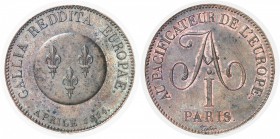Russie Alexandre Ier (1801-1825) Epreuve en bronze du 5 francs (module) de la Paix Franco-Russe - 1814 - Tiolier. Tranche annelée - Frappe médaille. R...