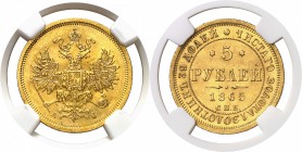 Russie Alexandre II (1855-1881) 5 roubles or - 1865 AC СПБ Saint-Pétersbourg. Rare dans cette qualité. 6.54g - Fr. 163 Pratiquement FDC - NGC MS 63...
