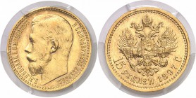 Russie Nicolas II (1894-1917) 15 roubles or - 1897 AГ Saint-Pétersbourg. Très rare dans cette qualité. 12.9g - Fr. 177 Pratiquement FDC - PCGS MS 64...