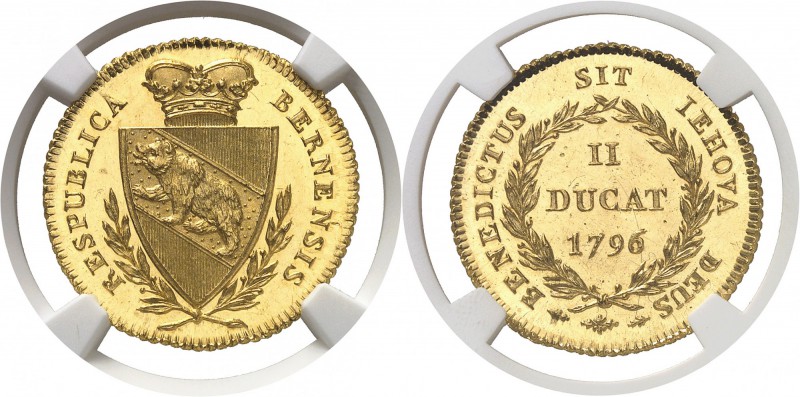Suisse Canton de Berne 2 ducats or - 1796. D’aspect flan bruni. D’une qualité ho...