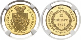 Suisse Canton de Berne 2 ducats or - 1796. D’aspect flan bruni. D’une qualité hors norme. Le plus bel exemplaire gradé. 7.0g - Fr. 179 FDC Exceptionne...