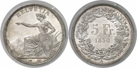 Suisse Confédération Suisse (1848 à nos jours) 5 francs - 1850 A Paris. Exemplaire d’une qualité exceptionnelle. Le plus bel exemplaire gradé. 25.0g -...