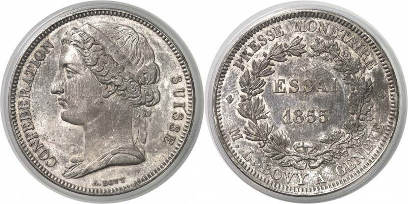 Suisse Confédération Suisse (1848 à nos jours) Essai-Piéfort en argent du 5 fran...