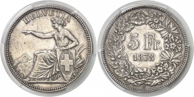 Suisse Confédération Suisse (1848 à nos jours) 5 francs - 1873 B Berne. Très rar...