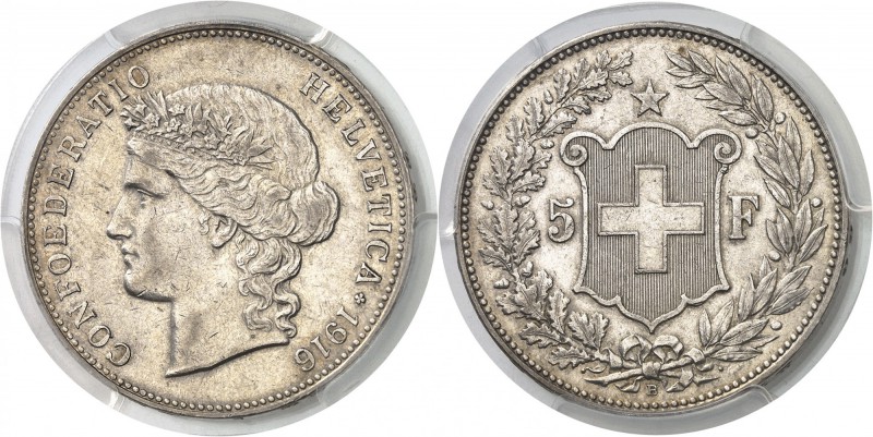 Suisse Confédération Suisse (1848 à nos jours) 5 francs - 1916 B Berne. Très rar...