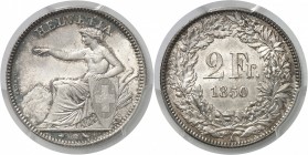Suisse Confédération Suisse (1848 à nos jours) 2 francs - 1850 A Paris. Exemplaire d’une qualité exceptionnelle. Le plus bel exemplaire gradé, le seul...