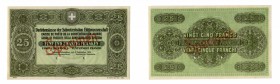 Suisse Confédération Suisse (1848 à nos jours) Caisse de prêts. Spécimen du 25 francs - 9 SEPTEMBER 1914 - Sans numérotation ni signature - Essai de c...