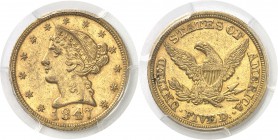 USA République fédérale (1789 à nos jours) 5 dollars or - 1847 Philadelphie. 8.36g - Fr. 138 Superbe - PCGS AU 58