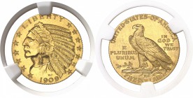 USA République fédérale (1789 à nos jours) Epreuve sur flan bruni du 5 dollars or - 1909 Philadelphie. D’une insigne rareté - 78 exemplaires. 8.36g - ...