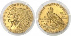 USA République fédérale (1789 à nos jours) Epreuve sur flan bruni du 2,5 dollars or - 1909 Philadelphie. D’une insigne rareté - 139 exemplaires. 4.18g...