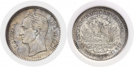 Venezuela République (1823 à nos jours) 1/2 bolivar - 1889 (Caracas). D’une insigne rareté - Quelques exemplaires connus. 2.5g - KM 21 TTB - NGC XF 40...