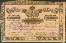 500 Reales de Vellón. 1 de Agosto de 1857. Banco de Valladolid. Serie C. (Edifil 2021: 133). Muy raro. MBC.
