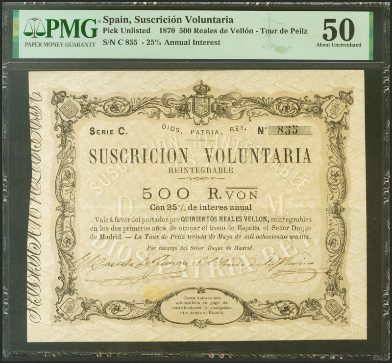 500 Reales de Vellón. 30 de Mayo de 1870. Emisión de Tour de Peilz. Serie C. (Ed...