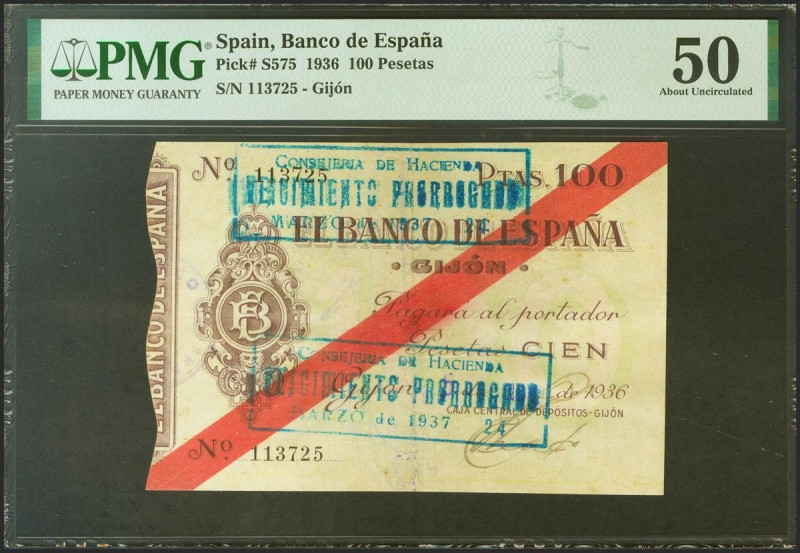 100 Pesetas. 1936. Banco de Gijón. (Edifil 2021: 384, Pick: S575). Raro en esta ...