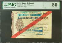 100 Pesetas. 1936. Banco de Gijón. (Edifil 2021: 384, Pick: S575). Raro en esta calidad, mínimamente reparado. EBC. Encapsulado PMG50.