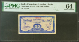 50 Céntimos. 1937. Asturias y León. Sin serie. (Edifil 2021: 396, Pick: S603). Raro, especialmente en esta excepcional calidad. SC. Encapsulado PMG64....