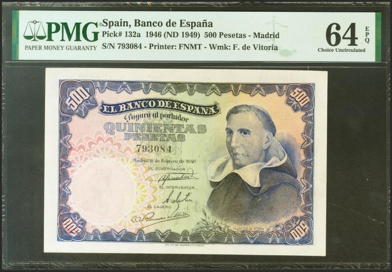 500 Pesetas. 19 de Febrero de 1946. Sin serie. (Edifil 2021: 452, Pick: 132a). E...