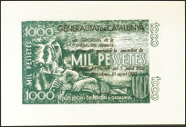 Prueba en color verde de un billete No Emitido de la Generalitat de Catalunya de 1000 Pesetas, emitido el 10 de Agosto de 1950, con la serie H. (bille...