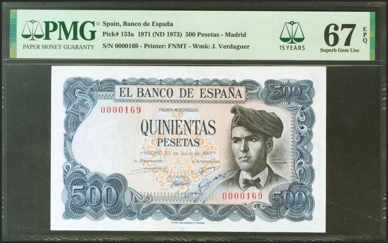 500 Pesetas. 23 de Julio de 1971. Sin serie y numeración bajísima 0000169 y con ...