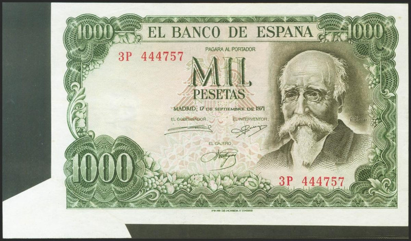 1000 Pesetas. 19 de Noviembre de 1965. Error de guillotinado en la esquina infer...