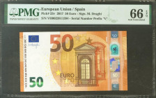 50 Euros. 4 de Abril de 2017. Firma Draghi. Serie especial VH (España). (Edifil 2017: 496, Pick: 23v). SC. Encapsulado PMG66EPQ.