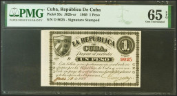 REPUBLICA DE CUBA 1869. 1 Peso. 10 de Julio de 1869. Serie D. (Edifil 2021: 31, Pick: 55c). Inusual en esta excepcional calidad, apresto original. SC....