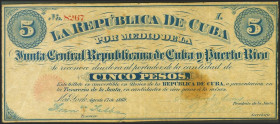 REPUBLICA DE CUBA 1869. 5 Pesos. 17 de Agosto de 1869. Serie I. (Edifil 2021: 36). MBC.